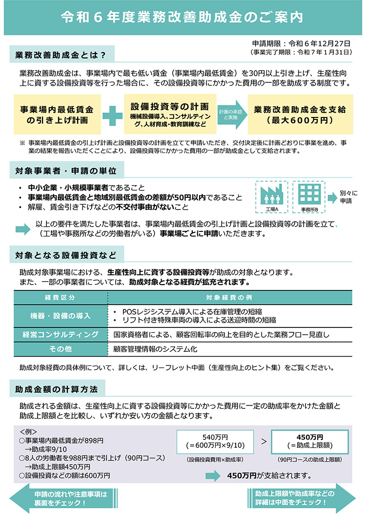 令和６年度　業務改善助成金リーフレット